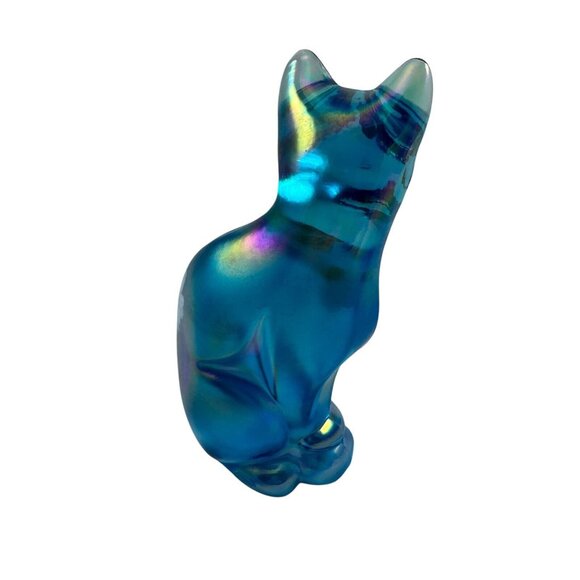 Fenton Celeste Blue Glass Sitting Cat Hand Painted Dancing Daisies Vintage 2004 - Picture 3 of 7